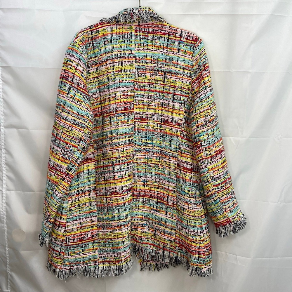 Vintage Adore women's multicolor tweed fringe double button open front coat L - Picture 6 of 9